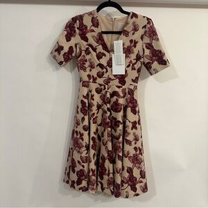 Gal Meets Glam - Floral Fit-and-Flare Dress in Cream and Burgundy